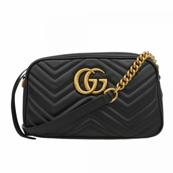 GUCCI Black Leather GG Marmont Shoulder Bag - Picture 1 of 10